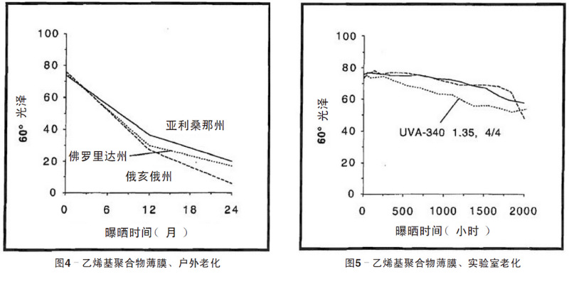 藍(lán)色乙烯基聚合物薄膜自然老化、實(shí)驗(yàn)室老化結(jié)果
